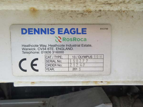 REF 33 - 2015 Dennis Euro 6 Refuse truck for sale